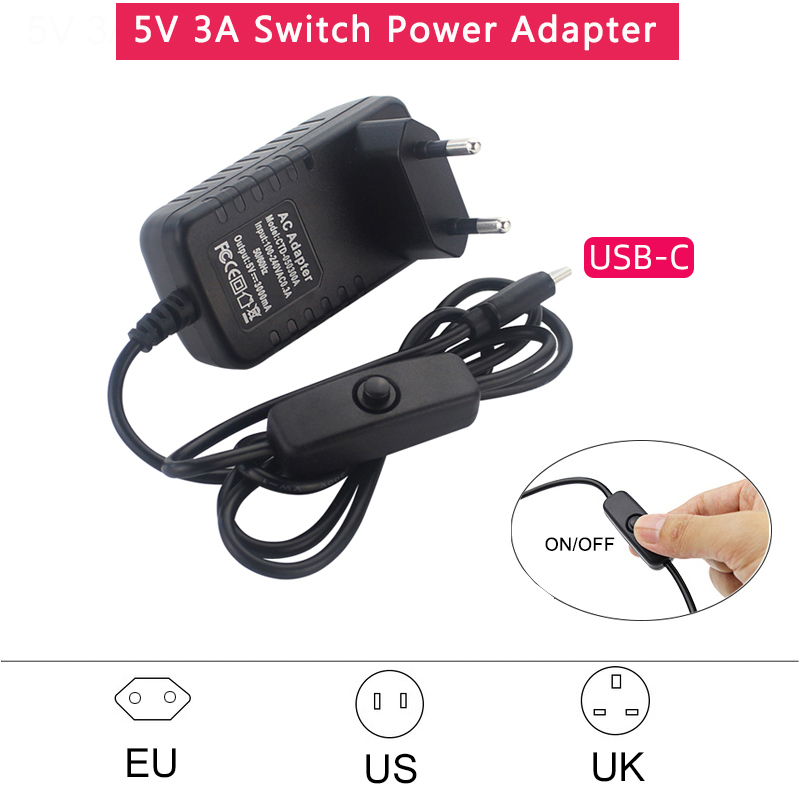 Pi Power Supply - Zasilacz 5V 3A z włącznikiem/wyłącznikiem, ładowarka
